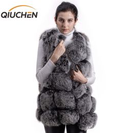 QIUCHEN PJ8046 fox winter thick 70cm long O-neck women Fashion high quality Real fur vest Hot sale 201212