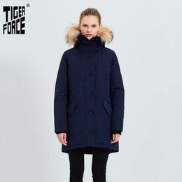 Tiger Force Women Winter Jacket Thickened Warm Parka with Real Fur Hood Waterproof Windproof Outdoor Snowjacket Padded Coat 201027