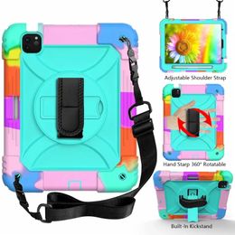 Kids Tablet PC Rainbow Case For iPad Air4 10.9 With Adjustale Hand Shoulder Strap 360 Degree Rotation Military Extreme Heavy Duty Shockproof Cute Cover