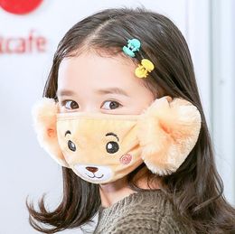 2 In 1 Child Cartoon Bear Face Mask Cover Plush Ear Protective Thick Warm Kids Mouth Masks Winter Mouth-Muffle Earflap CCA2783