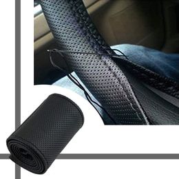 new all size 3640cm car styling genuine leather auto car steering wheel cover cap antislip car decoration with needles and thread