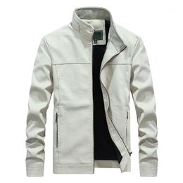 Autumn Winter New White Leather Jacket Men PU Coats Men's Stand Collar Long Coat Fashion Business Outerwear Male Brand Clothing1