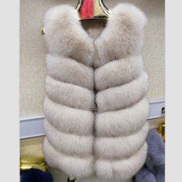 women's natural real blue fox fur vest waistcoat gilet coat jacket sleeveless thick warm winter long genuine luxury long 201103