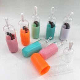 wholesale Capsule Pill Bottle Cosmetic Containers Empty Packaging Capsule Bottle with Natural 3D Full Strip Mink Lashes