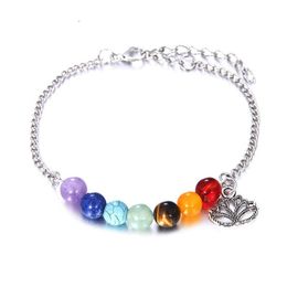 Natural Stone Chakra Bracelet Colorful Jewelry Women Man Fashion Lotus Pendants Bead Chain Bracelets Anklet Yoga Energy Wedding