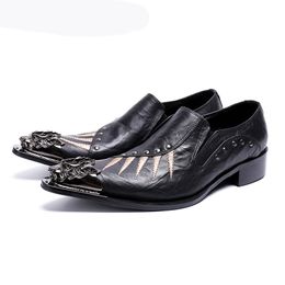 Japanese Handsome Men Shoes Pointed Metal Tip Genuine Leather Dress Shoes Men Black Business Oxford Flats Designer Shoe