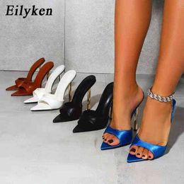 Eilyken 2022 New Women slippers Design Strange Mule high heels Slippers Sandals flip flops Pointed toe Slides Party shoes Woman Y220221