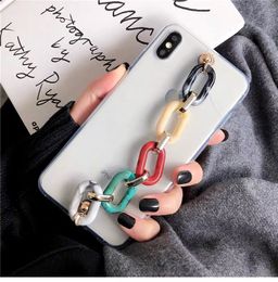 For iphone 11 12 case pro max x xr xs max 7 8 plus clear crystal phone case colorful resin chain strap fashion stylish