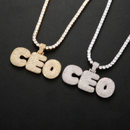 A-Z 0-9 Cubic Zircon Custom Name Letters Pendant HipHop Men Necklace With Charm 4mm Tennis Chain Jewellery Gift