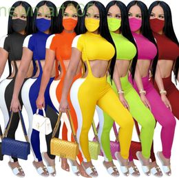 New Women 2 Piece Set Designer Waist-exposed Short Sleeve Suspender Trousers Tracksuit Club Fashion Tight Long Pants Casual Sports Suit N01