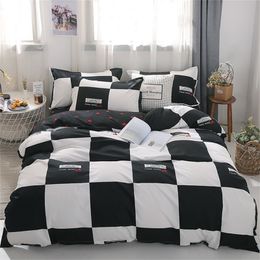 3/4pcs Cotton Black and White Bedding Sets With Duvet Cover Bed Sheet Pillowcase Cute Stripe Bed Linen King Queen Full Twin Size 201211