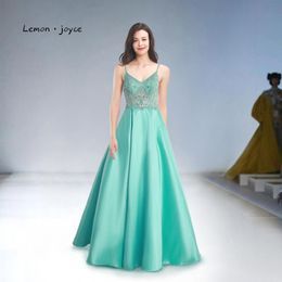 Lemon joyce Prom Dresses Long 2020 Sexy See-through Beading A-line Stain Prom Gowns for Girls Plus Size LJ201118