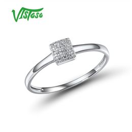 VISTOSO Pure 14K 585 Rose White Gold Sparkling Diamond Delicate Square Ring For Women Anniversary Engagement Trendy Fine Jewelry Y200321