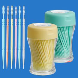 200Pcs Gum Interdental Floss Plastic Double-Headed Brush Stick Toothpicks Teeth Oral Cleaner White 6.4cm disposable toothpick