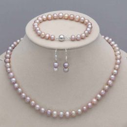 Genuine 7-8MM Natural Lavender Akoya Cultured Pearl Necklace Bracelet Earrings