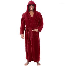 Men's Tracksuits Men Sleepwear Home Nightwear Shawl Collar Coral-Fleece Solid Color Long Bath Robe Gown Male Casual Mens1