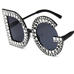 New 2020 personality European and American trend big frame sunglasses retro plated imitation diamond sunglasses female plastic frame