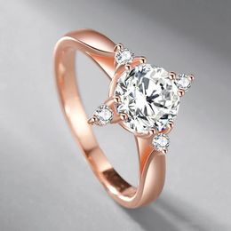 Korean Style S925 Silver Plated Rose Gold Mossan Diamond Ring Living Delicate Flower Ring Sweet Light Luxury Female Jewellery