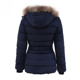 NXH New Winter Womens Thick Coat Adjustable Waist pockets Fur Hooded Ladys Warm Jackets Botton Zipper Slim Clothing Brand 201225
