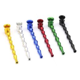 Tobacco Pipes Long Bamboo Metal Smoking Pipe Herb Tobacco Pipes Portable Creative Smoking Accessories 128mm Assorted Colors ZYY430