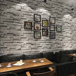 3D retro industrial style imitation brick pattern washable pvc wallpaper restaurant bar light grey brick wall paper