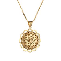 Gold Colour Ethiopian Pendants Necklaces For Women Gold Flower Necklace Girl African Charms Jewellery