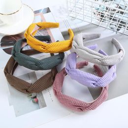 Fashion Soild Color Knitting Headband Cross Knotted Hairband for Women Head Hoop Autumn Winter Stripe Hair Accessories Headwear