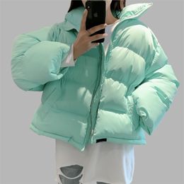 Winter Woman Parkas Bread Coats Warm Solid Green Short Jacket Korean Style Loose Thick Outercoats Pink Simple Elegant Tops 201027