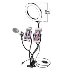 New Live Stream Kit Ring Light Gooseneck Circle Lamp with Holder for Microphone Smartphone Tablet 3 Lighitng Modes for Selfie Video