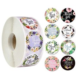500pcs/roll "Thank You" Sealing Sticker Floral Handmade Label Pink Commercial Sticker Holiday Gift Decorations Cheap