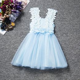 Hollowing Suspender Girl Dress Summer Solid Colour Gauze Flower Pattern Cute Baby Kids Clothes Summer Girls Dresses
