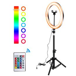 12 Inch 30Cm Dimmable RGB Led Selfie Ring Lights with Remote & 1.6M Stand Usb Ring Lamps For Live Streaming Vlog Youtube