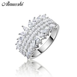 AINUOSHI 925 Sterling Silver Wedding Engagement Four Rows Ring Anniversary Marquise Cut Ring Silver Women Silver Rings Jewellery Y200106