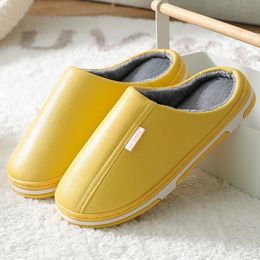 House slippers woman short plush PU leather Ladies slippers Antifouling home shoes for women Candy color family slippers Y201026