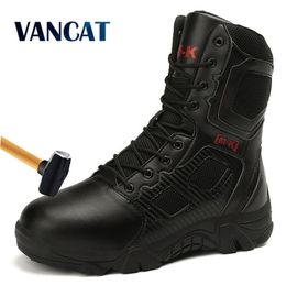 All Season Men Safety Work Boots Anti-smashing Steel Toe Cap Men's Boots Military Tactical Waterproof Desert Boot Size 39-47 LJ201214
