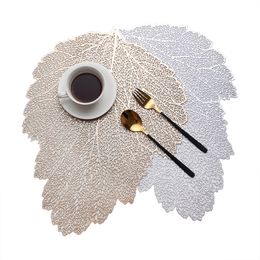Placemat for Dining Table Coasters Leaf Simulation Plant PVC Cup Coffee Table Mats Hollow Out Kitchen Christmas Home Decor Gifts RRA3857