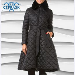 Ceprask High Quality women's winter coats Plus Size Long female jacket Slim Belt fashion Warm Parka camperas casaco 201217