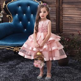 European and American girls' dress wedding flower girl dress with diamond embroidery mesh Princess cake skirt