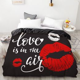 HD Digital Printing Custom Duvet Cover,Comforter/Quilt/Blanket case Queen King Bedding ,Bedclothes Black Sexy red lips LJ201015