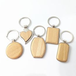 Wooden Keychain Pendant Metal Keychains Luggage Decoration Key Chain DIY Gift Keyring