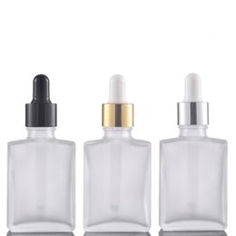 Wholesale 30ml frosted clear black square rectangle empty glass bottles with childproof cap for e liquid essential oil LX4105