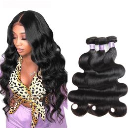 Ishow Human Hair Bundles Weft 3PCS Brazilian Body Wave Wholesale Peruvian Malaysian Hair Extensions for Women All Ages Jet Black 8-28inch