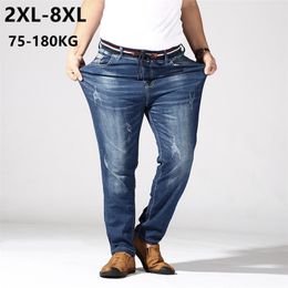 Big Size Jeans Men 6XL 7XL 8XL 180KG Clothes Trousers Homme Stretch Straight Loose Pants Denim Blue Plus Jean Brand Ripped Pant 201118