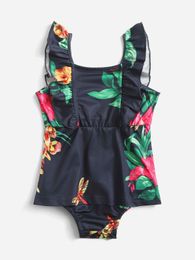 Baby Dragonfly & Floral Print Ruffle Trim Combo Bodysuit Dress SHE