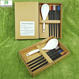 High Quality Alloy Chopsticks Six Piece Set Five Pairs Of Long Stick One Rice Spoon A5 Melamine Tableware Home Gifts