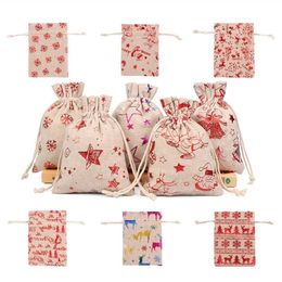 10x14 13x18cm Color Printing Elk Burlap Bag Christmas Gift Jewelry Bags Wedding Party Decoration Drawer Bags Sachet Bag Wholesale