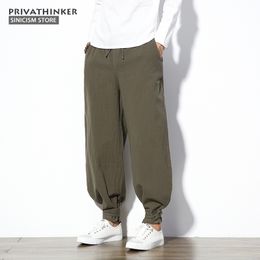 Sinicism Store 5XL Cotton Linen Harem Pants Men Jogger Pants Male Trousers Chinese Traditional Cloths Belts Plus Size 201116