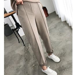 HLBCBG Winter Thicken Women Pencil Pants Plus Size Wool Pants Female Autumn High Waist Loose Trousers Capris Good Fabric 201119