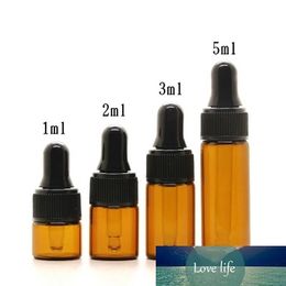 100pcs/lot 1ml 2ml 3ml 5ml Empty Dropper Bottle Portable Amber Glass bottle Esstenial Oil Bottle with Glass Eye Dropper