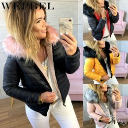 WEPBEL Women Autumn Winter Warm Thick Jackets Outwear Fur Slim Solid Colour Full Sleeve Hooded Fashion Casual Ladies Jacket 201109